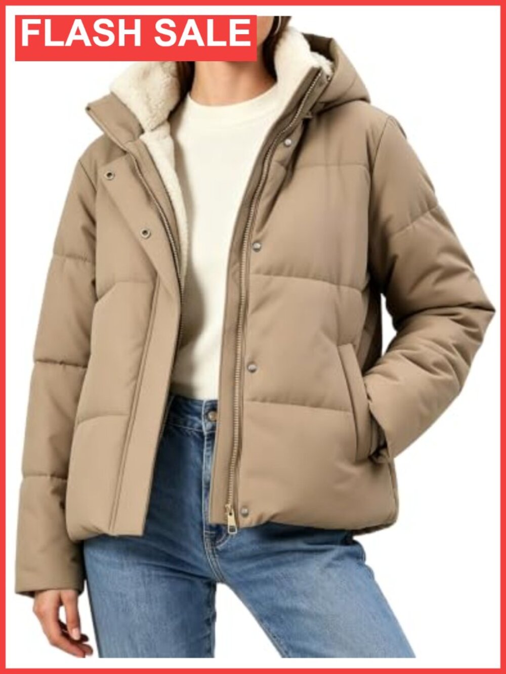 Quilted Puffer Jacket Cropped Sherpa Fur Lined Coat